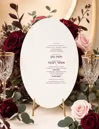 Oval Card On Easel Burgundy Roses & Gold - Wedding invitation