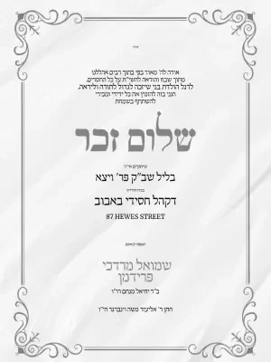 שלום זכר 12 - Shalom Zachor invitation