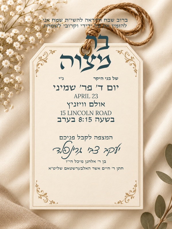 בר מצווה - Bar Mitzvah invitation