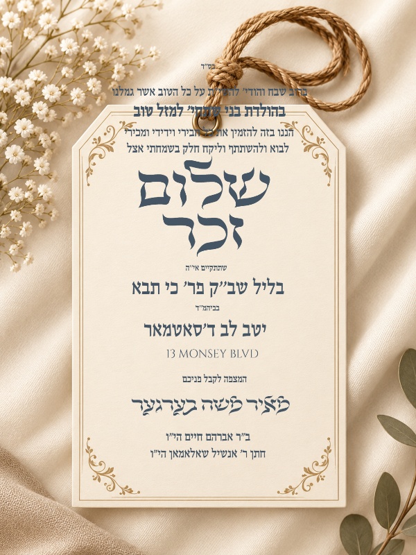 שלום זכר - Shalom Zachor invitation