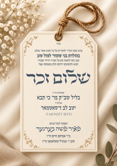 שלום זכר - Shalom Zachor invitation