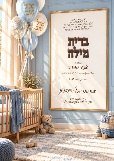 שלום זכר וואכנאכט וברית - Shalom Zachor Vachnacht U Bris invitation