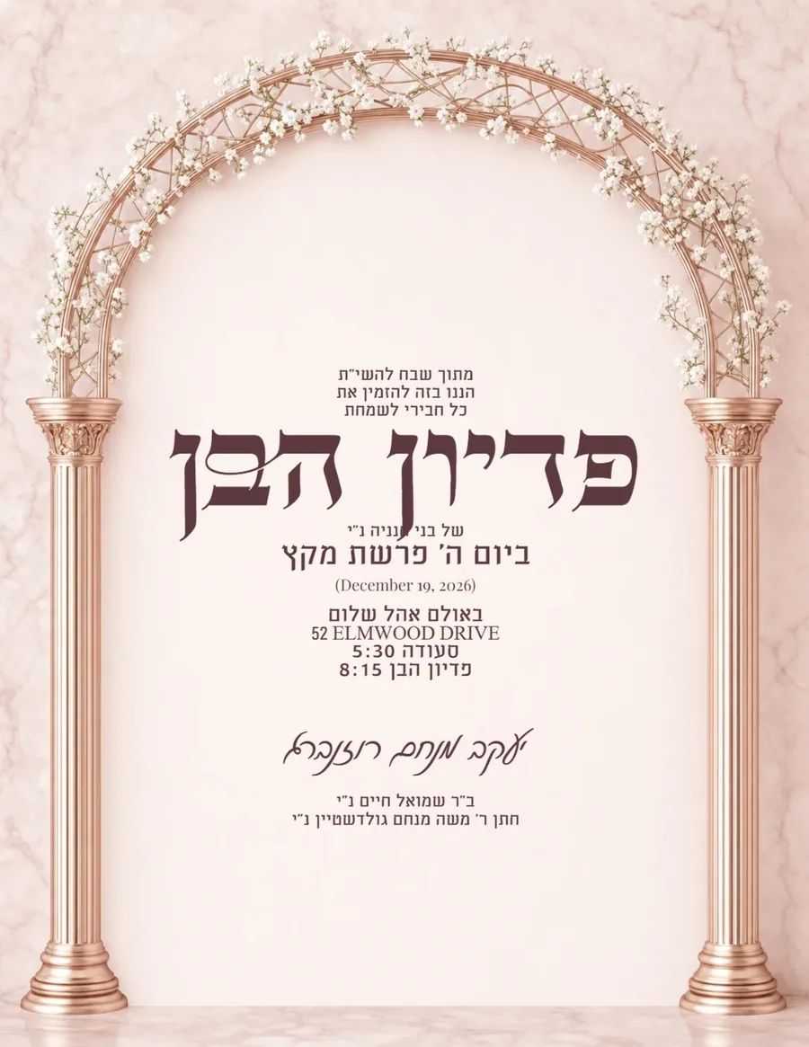 Gold Columns Blush & Rose Gold - Pidyon Haben invitation