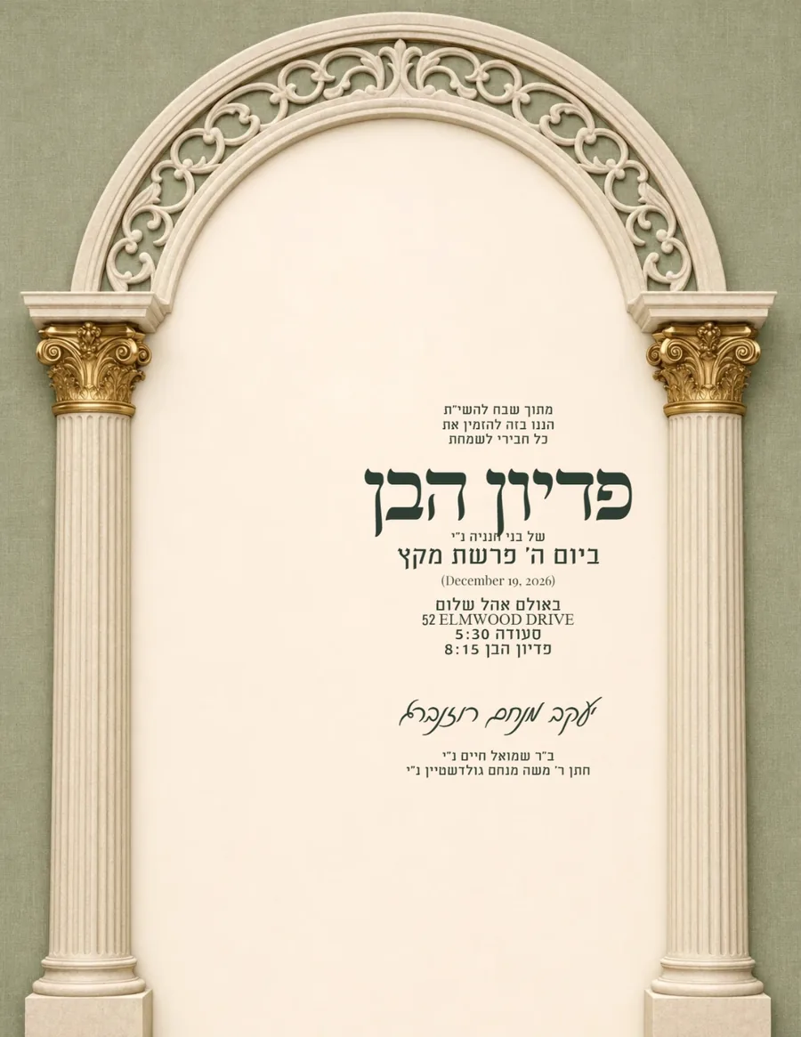 Gold Columns Sage & Ivory Stone - Pidyon Haben invitation
