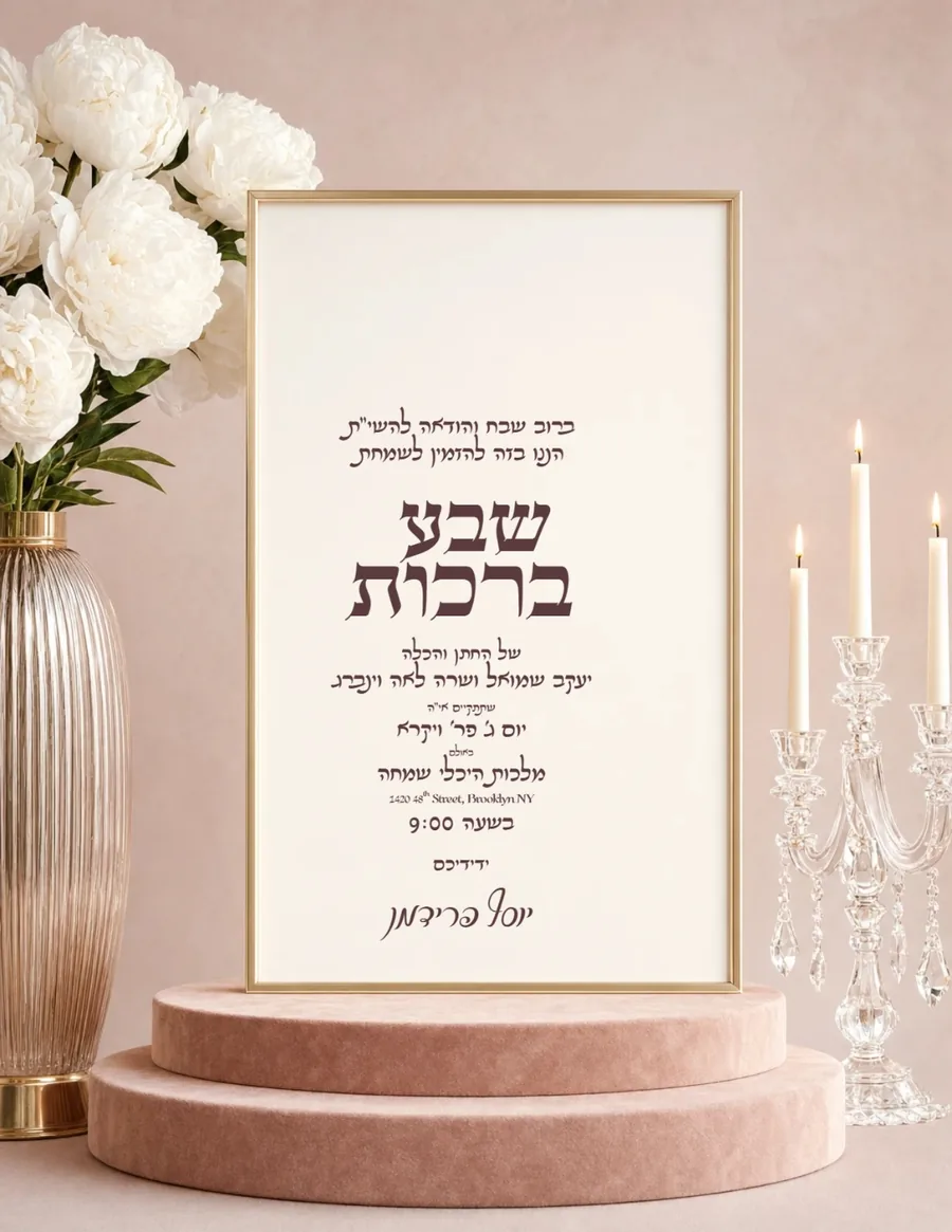 Stone Plaque On Podium Blush & Champagne - Sheva Brachos invitation