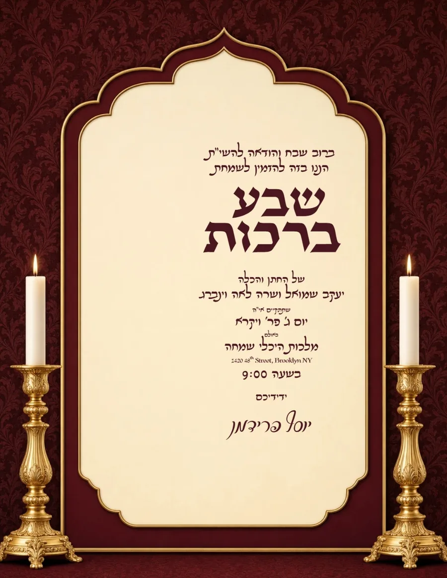 Navy Frame Burgundy & Gold - Sheva Brachos invitation