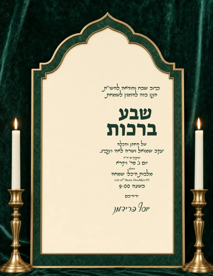 Navy Frame Emerald & Brass - Sheva Brachos invitation