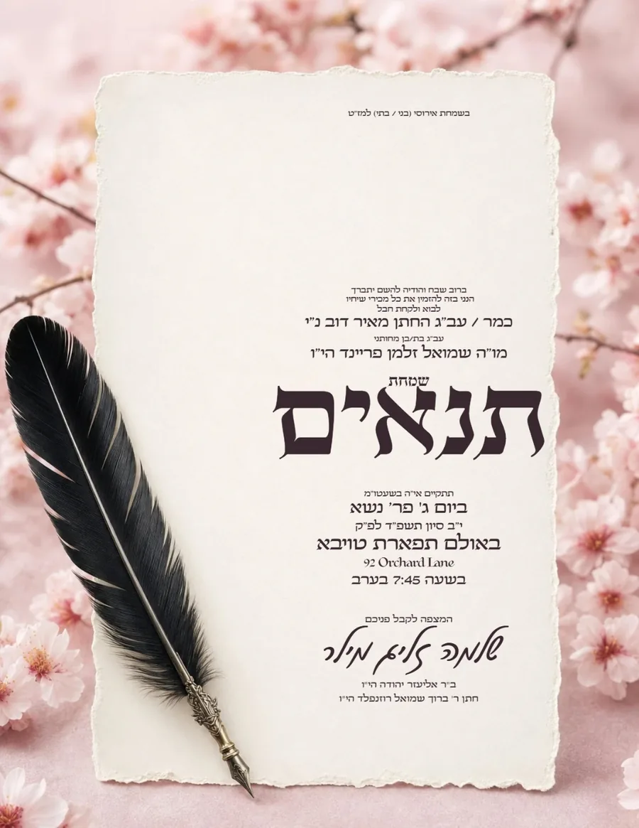 Quill Spring Cherry Blossom - Tenaim invitation