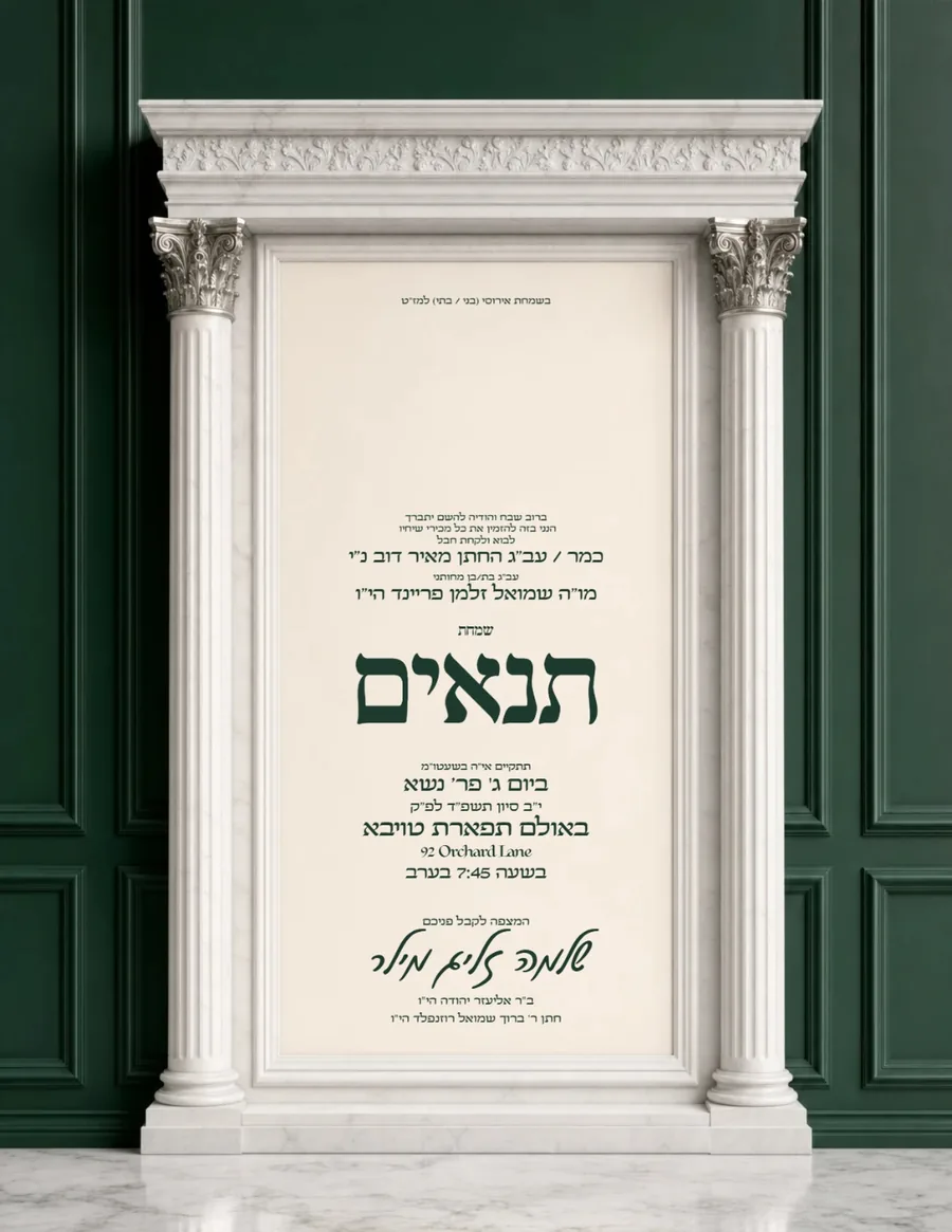 Ivory Frame Emerald & White Marble - Tenaim invitation