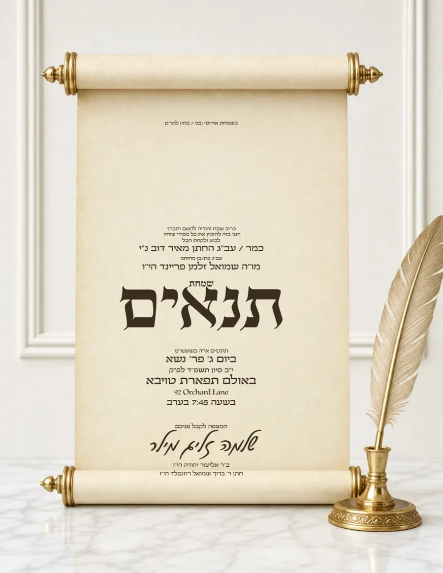 Parchment Scroll White Marble & Gold - Tenaim invitation