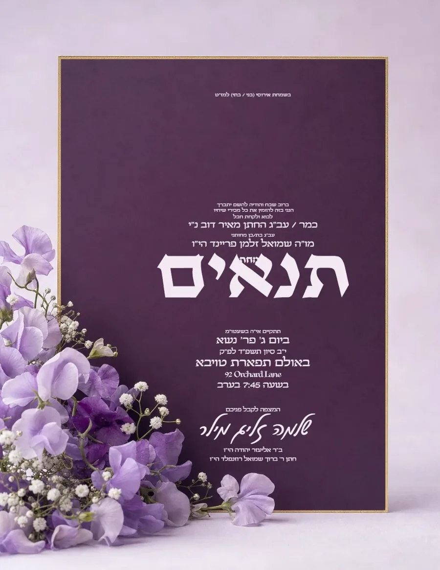 Tenaim Plum Card Lilac Flowers - Tenaim invitation