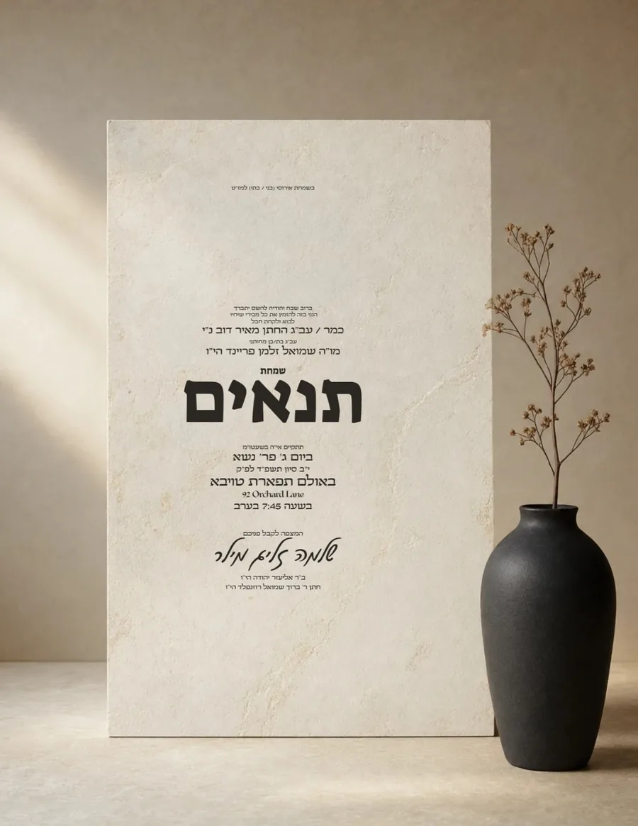 Tenaim Minimal Stone & Black Vase - Tenaim invitation