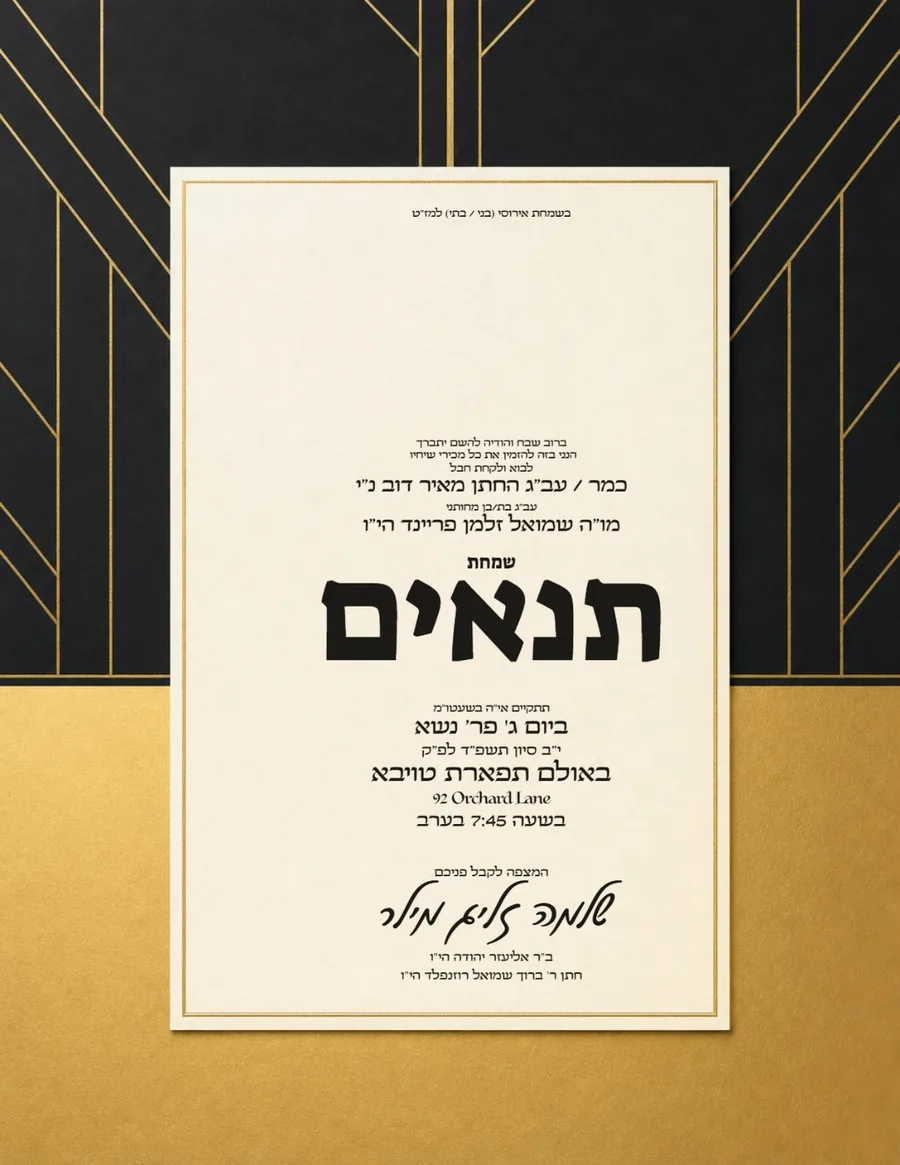 Tenaim Modern Black & Gold - Tenaim invitation