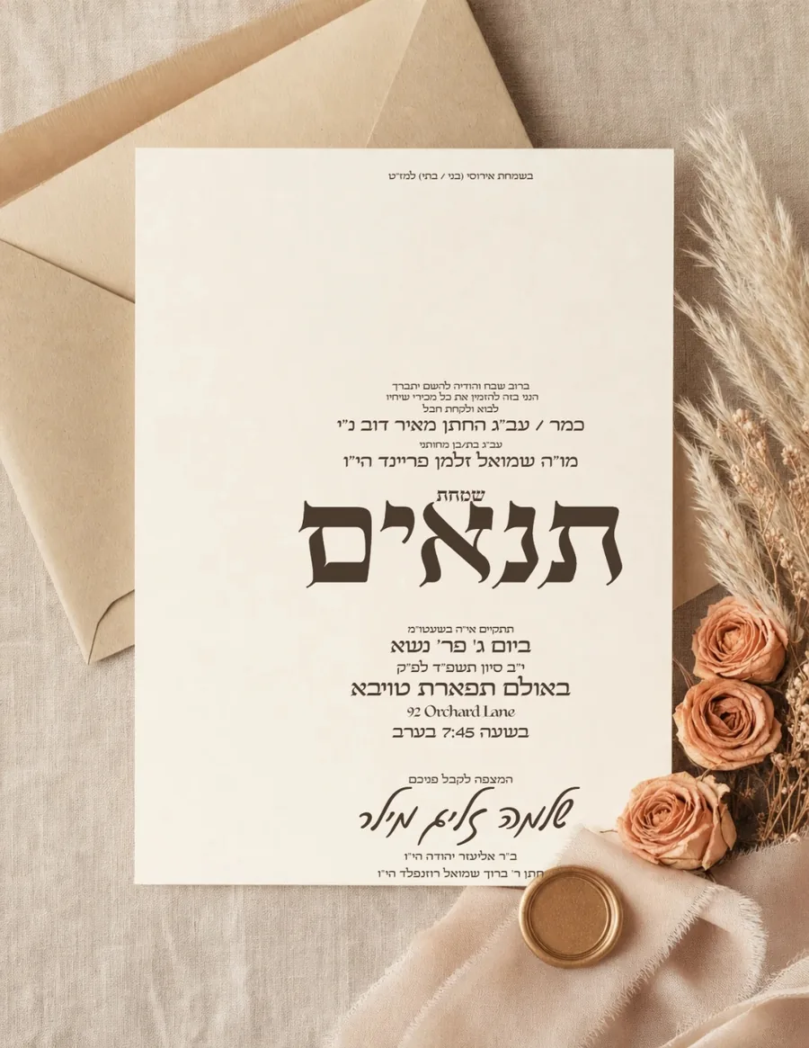 Tenaim Card With Envelope & Florals - Tenaim invitation