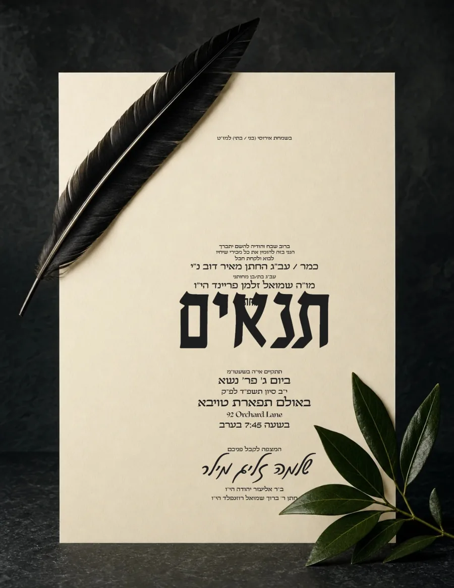 Tenaim Dark Slate & Black Feather - Tenaim invitation