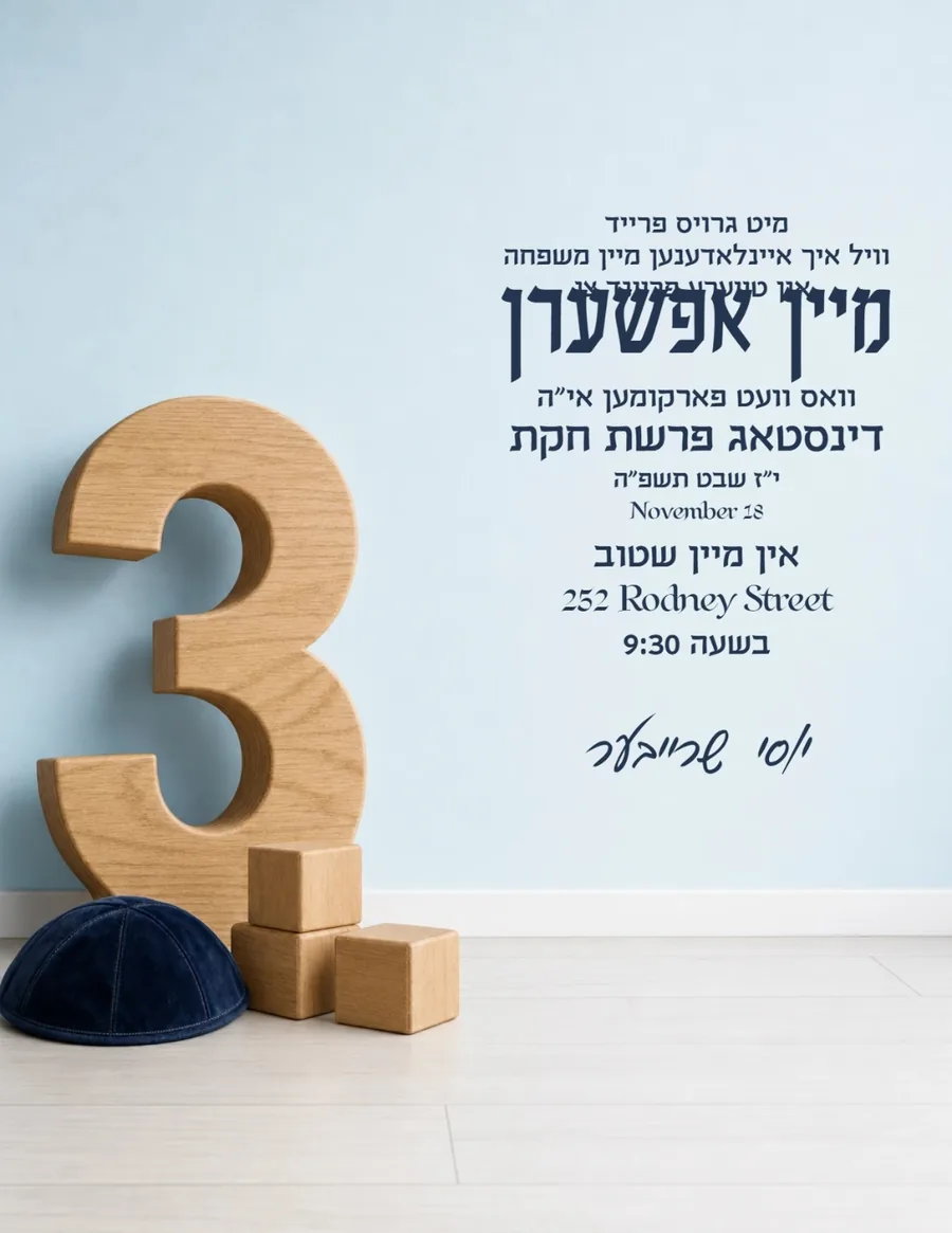 Travertine Three Oak & Sky Blue - Upsherin invitation