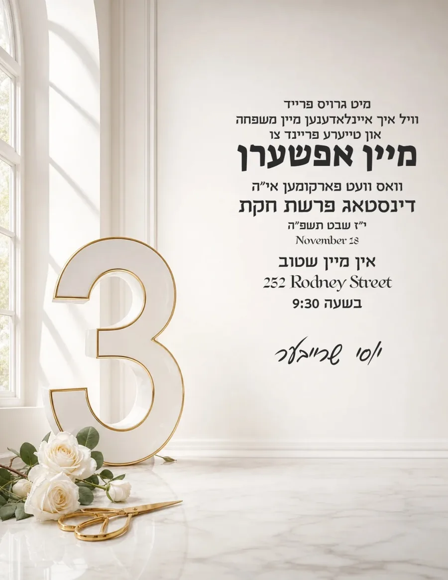 Travertine Three Glossy White & Gold - Upsherin invitation