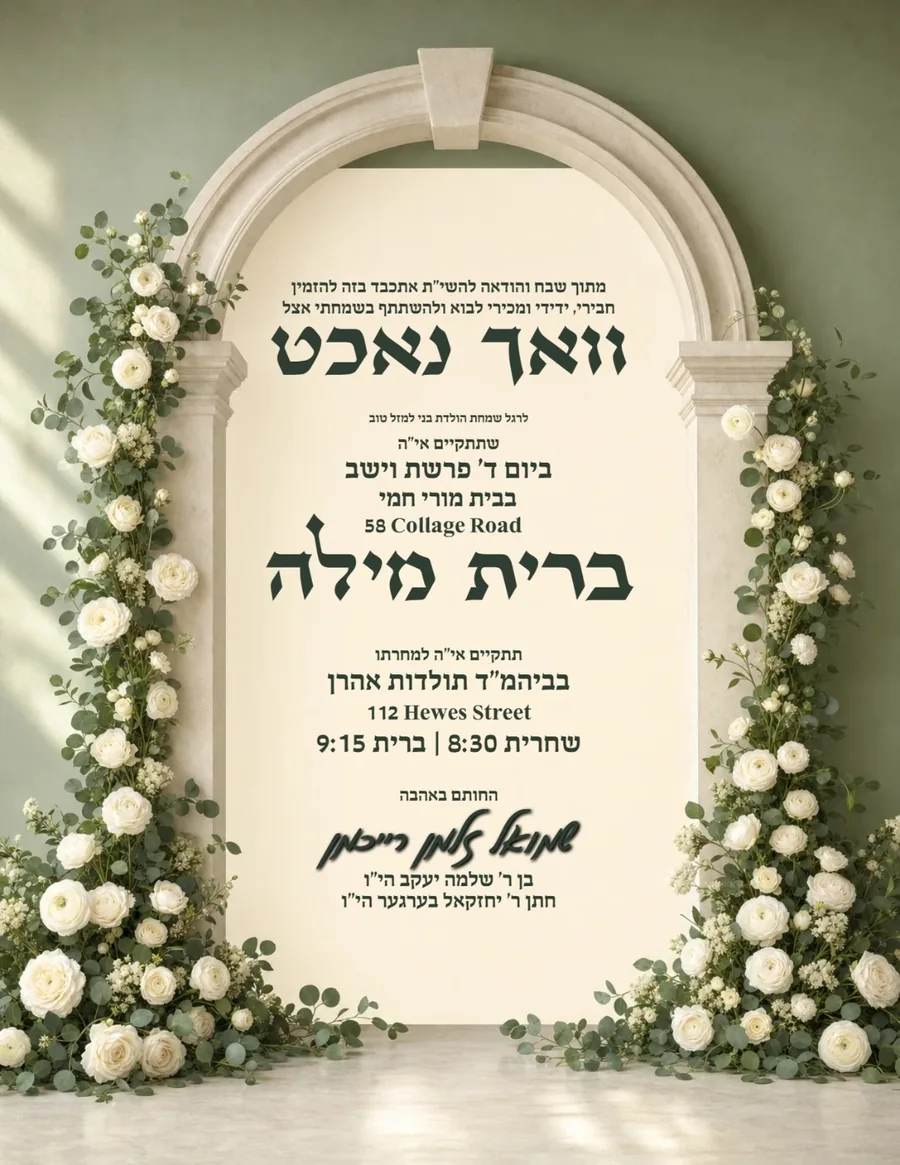 Marble Arch Sage & White Roses - Vachnacht U Bris invitation