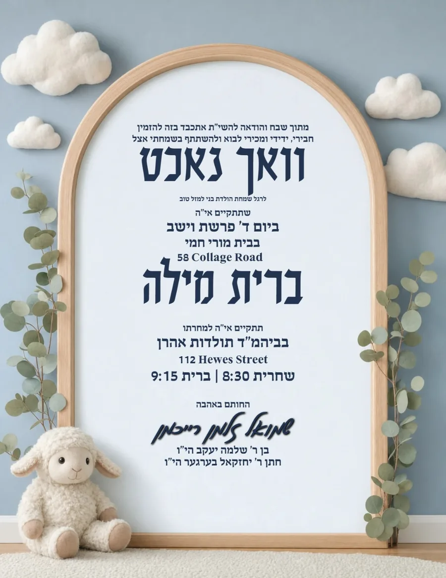 Marble Arch Dusty Blue & Natural Wood - Vachnacht U Bris invitation
