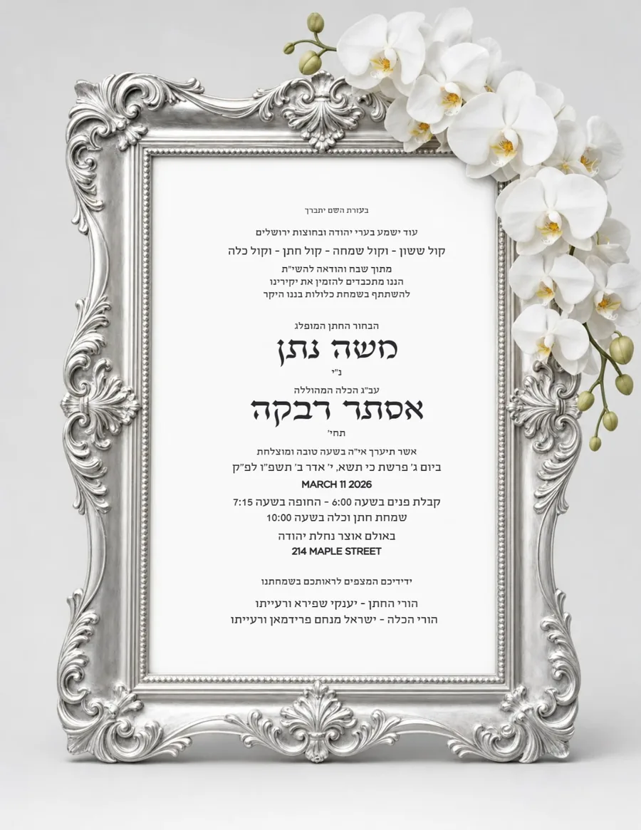 Antique Gilded Frame Silver & White Orchids - Wedding invitation