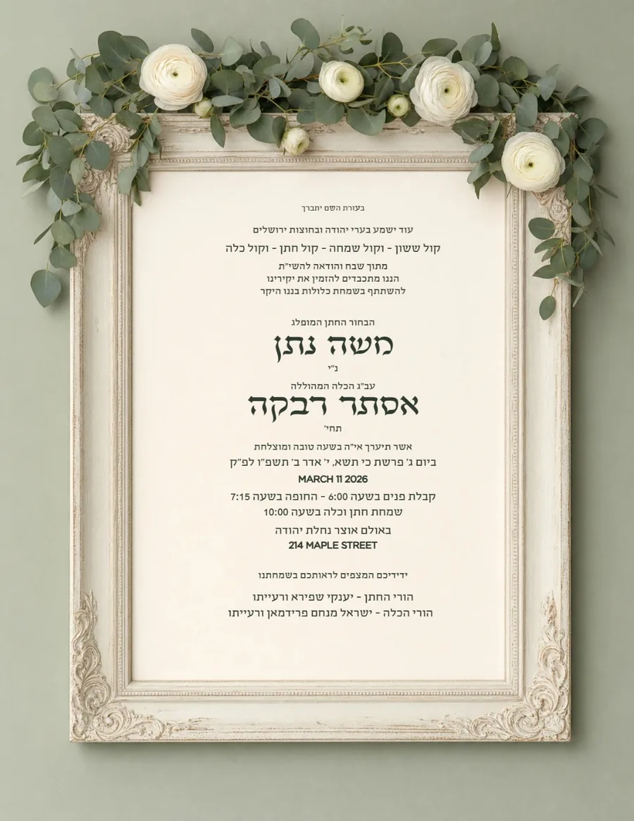 Antique Gilded Frame Ivory Painted Wood & Greenery - Wedding invitation